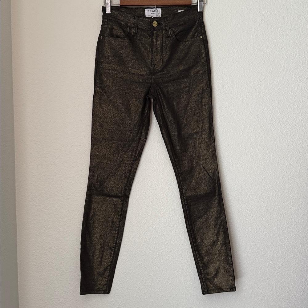Frame Denim Le High Skinny Metallic Old Gold